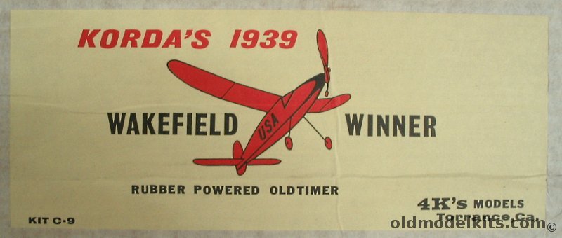 4Ks Models Dick Korda's 1939 Wakefield Winner - Rubber Free Flight Balsa Airplane Model, C-9 plastic model kit